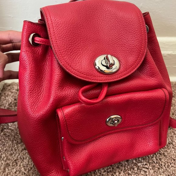 COACH MINI TURNLOCK RUCKSACK IN POLISHED PEBBLE LEATHER BACKPACK